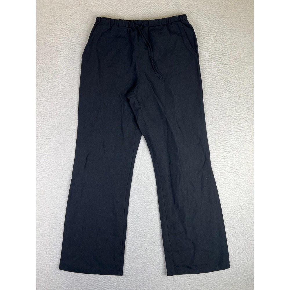 Marine Layer Black Drawstring Wide-Leg Linen Pants